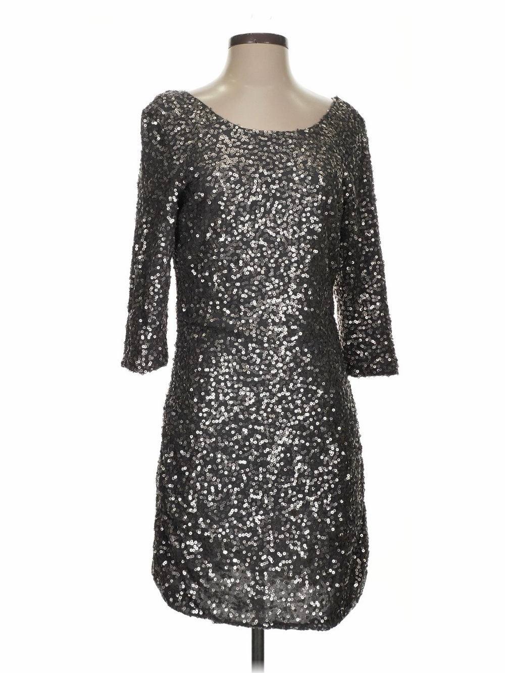 LC Lauren Conrad Silver Sequin Midi Dress - Scoop Neck, 3/4 Sleeves